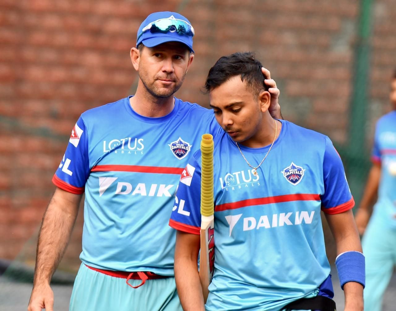 Prithvi Shaw with coach Ricky Ponting