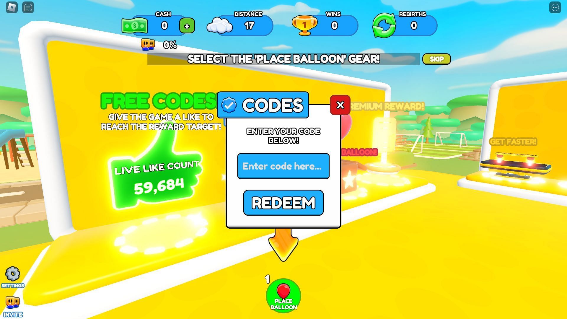 Active codes for Balloon Simulator (Image via Roblox)
