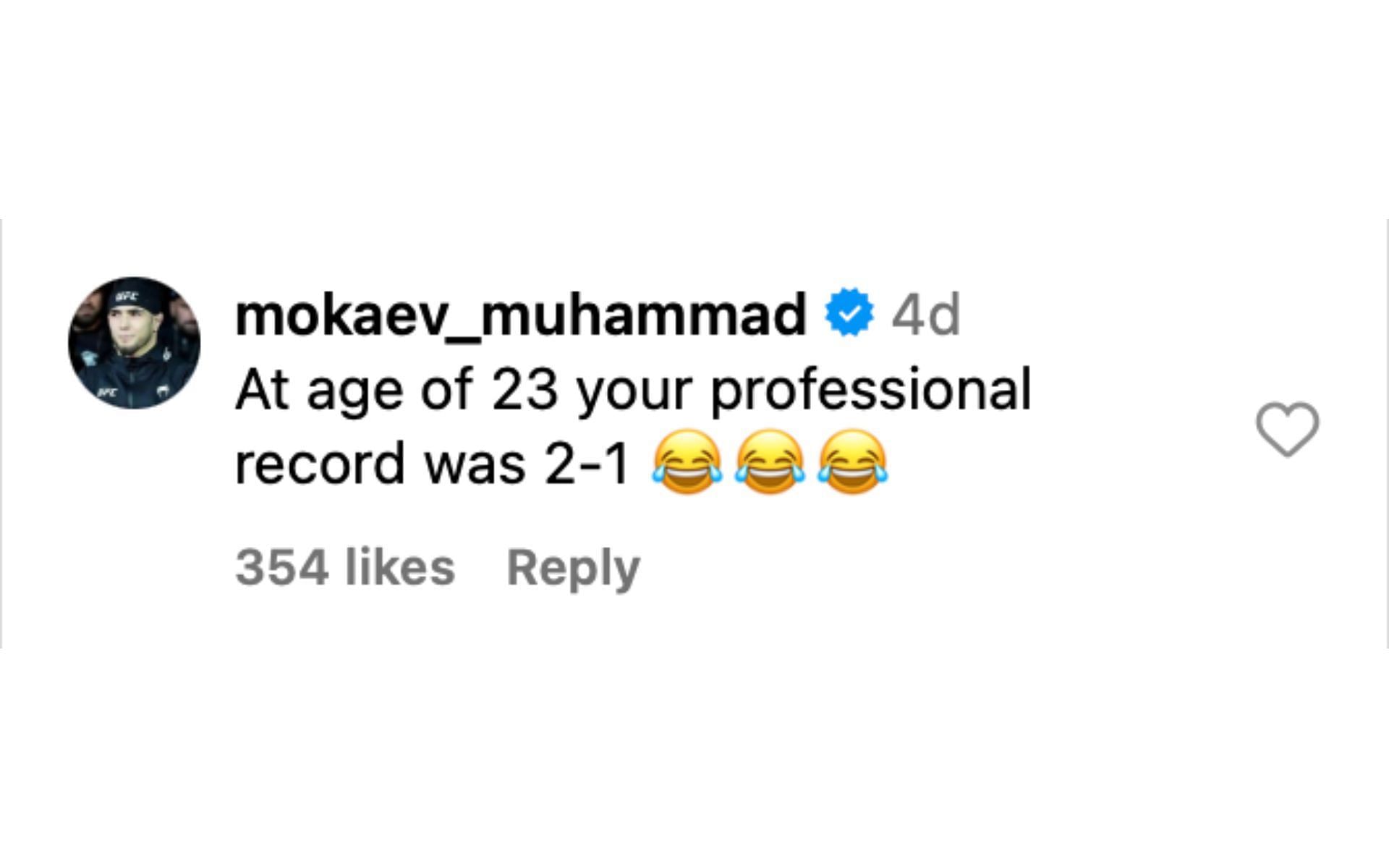 Muhammad Mokaev responding to Brandon Royval on Instagram [via @mmafighting on Instagram]