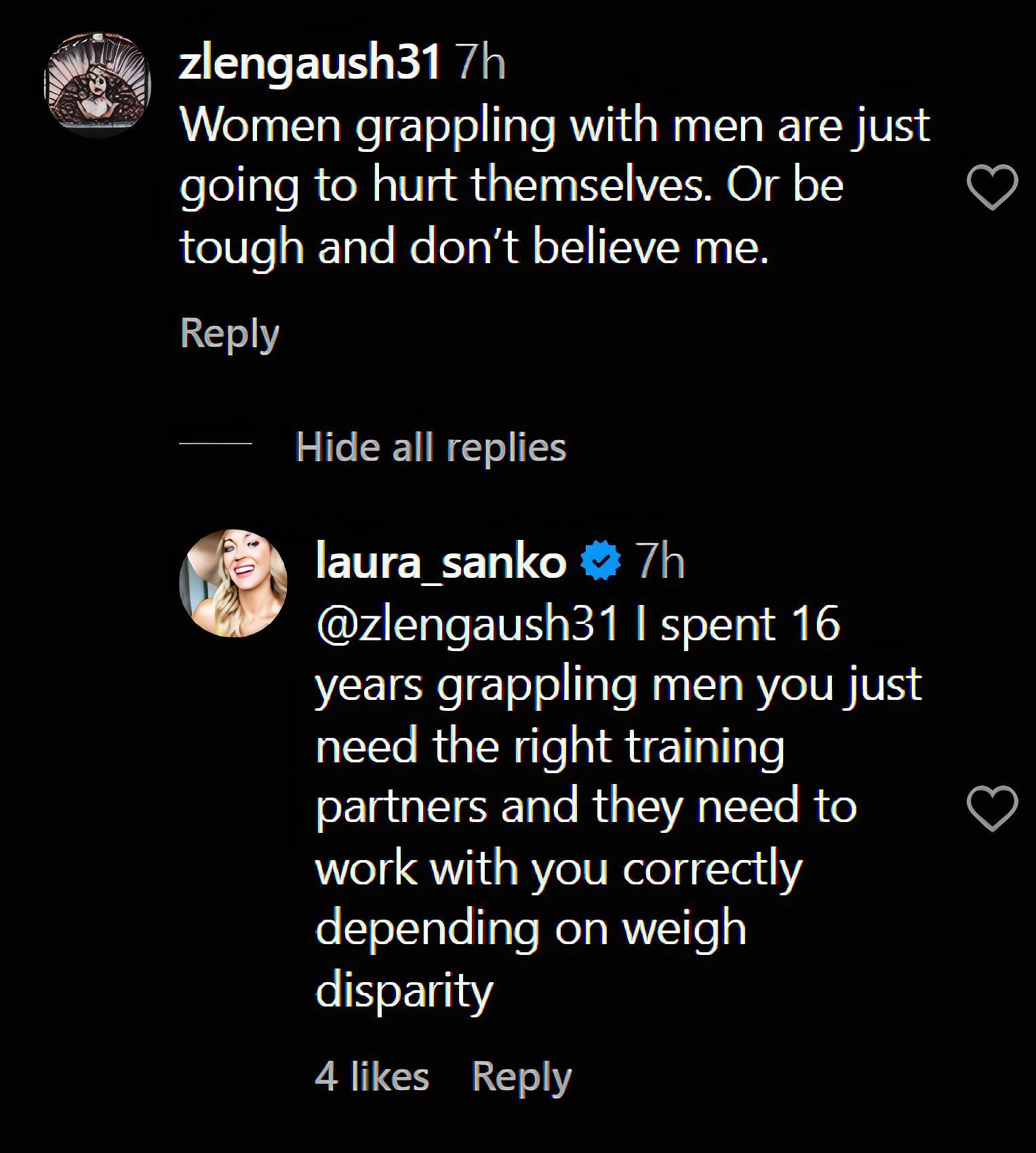 A screenshot of Laura Sanko&#039;s response to a fan comment