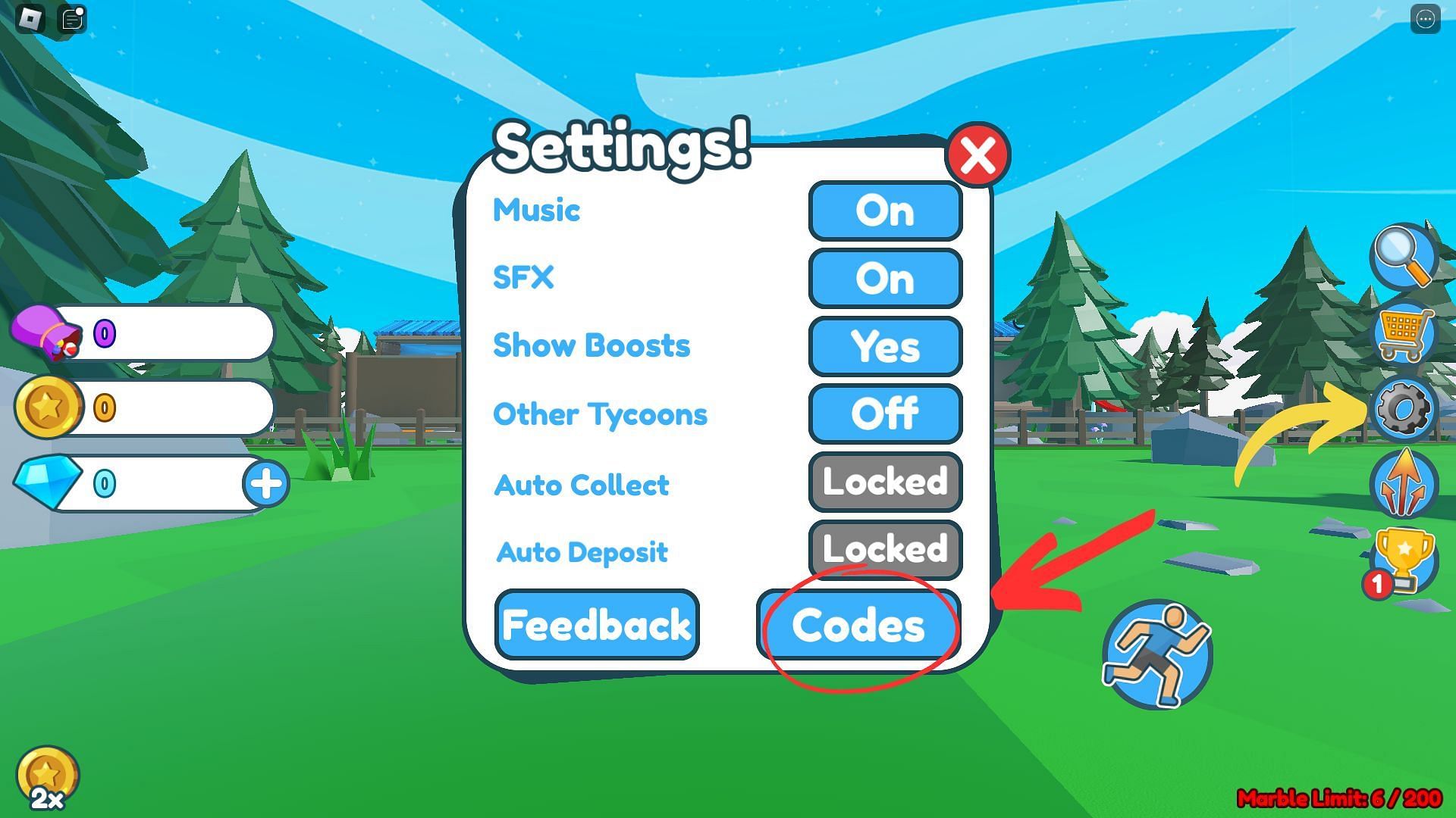 How to redeem codes for Marble Merge Tycoon (Image via Roblox and Sportskeeda)