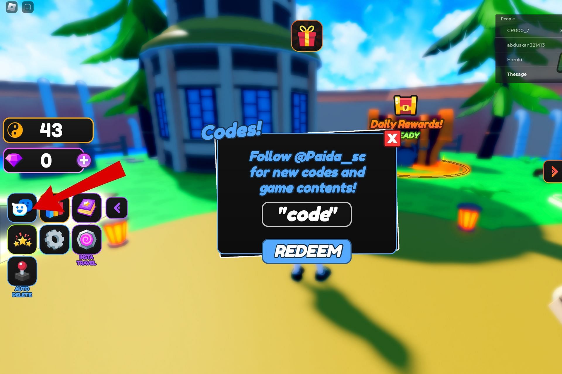 The process of redeeming the codes (Image via Roblox)