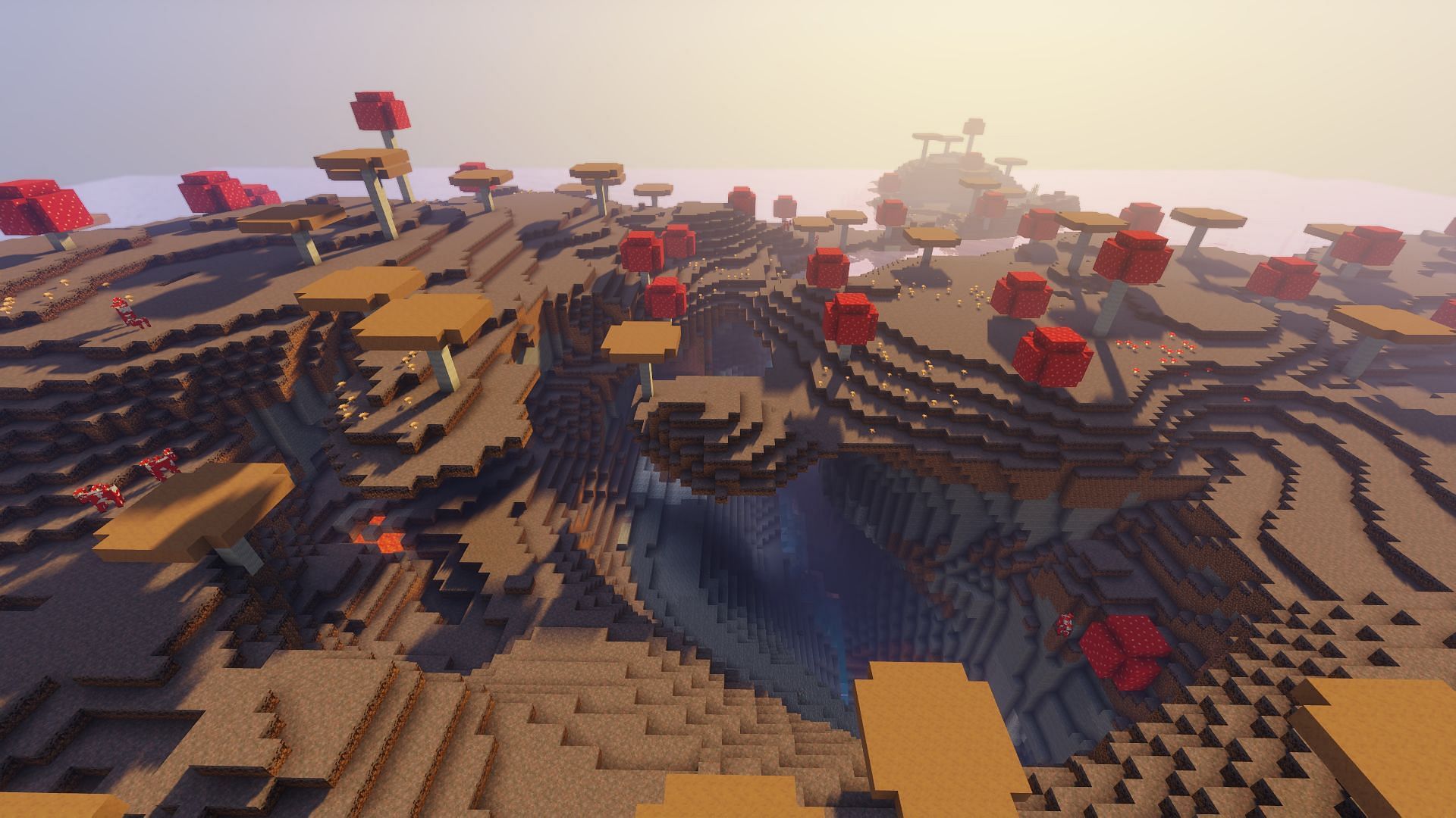 Mushroom biomes are a totally safe place to build (Image via Mojang)