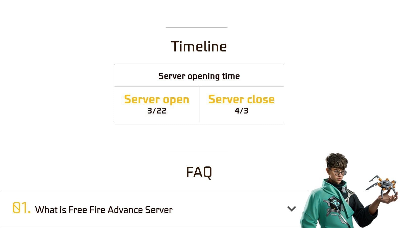 Timeline of the OB44 Advance Server (Image via Garena)