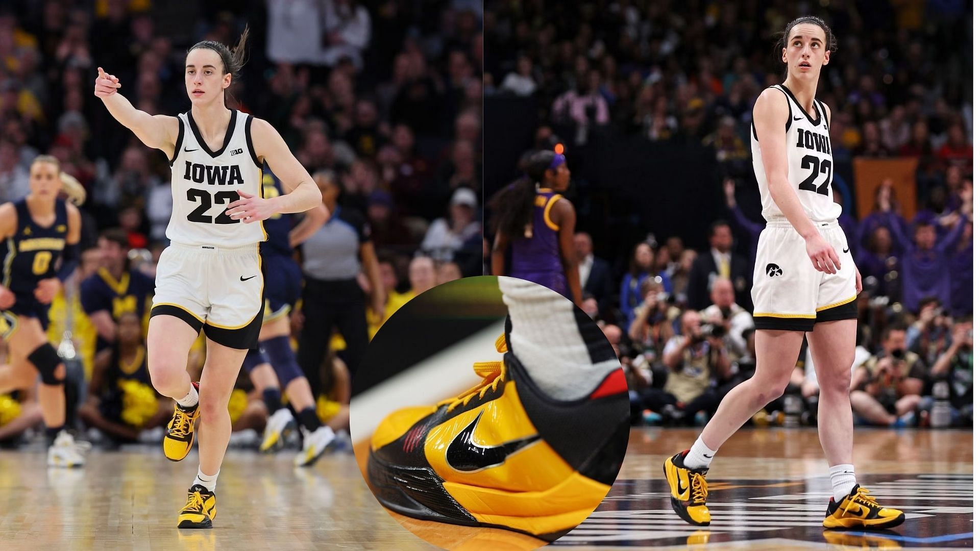 Caitlin Clark wears Nike black-and-gold sneakers vs. West Virginia