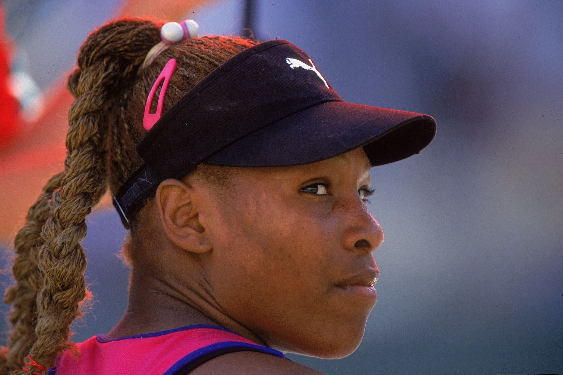 Serena Williams looks on during the 2001 Indian Wells final