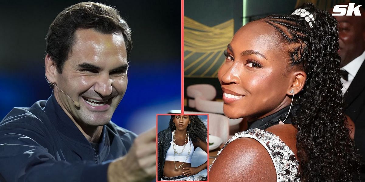 Roger Federer (L), Coco Gauff (R), Vogue photoshoot (inset)