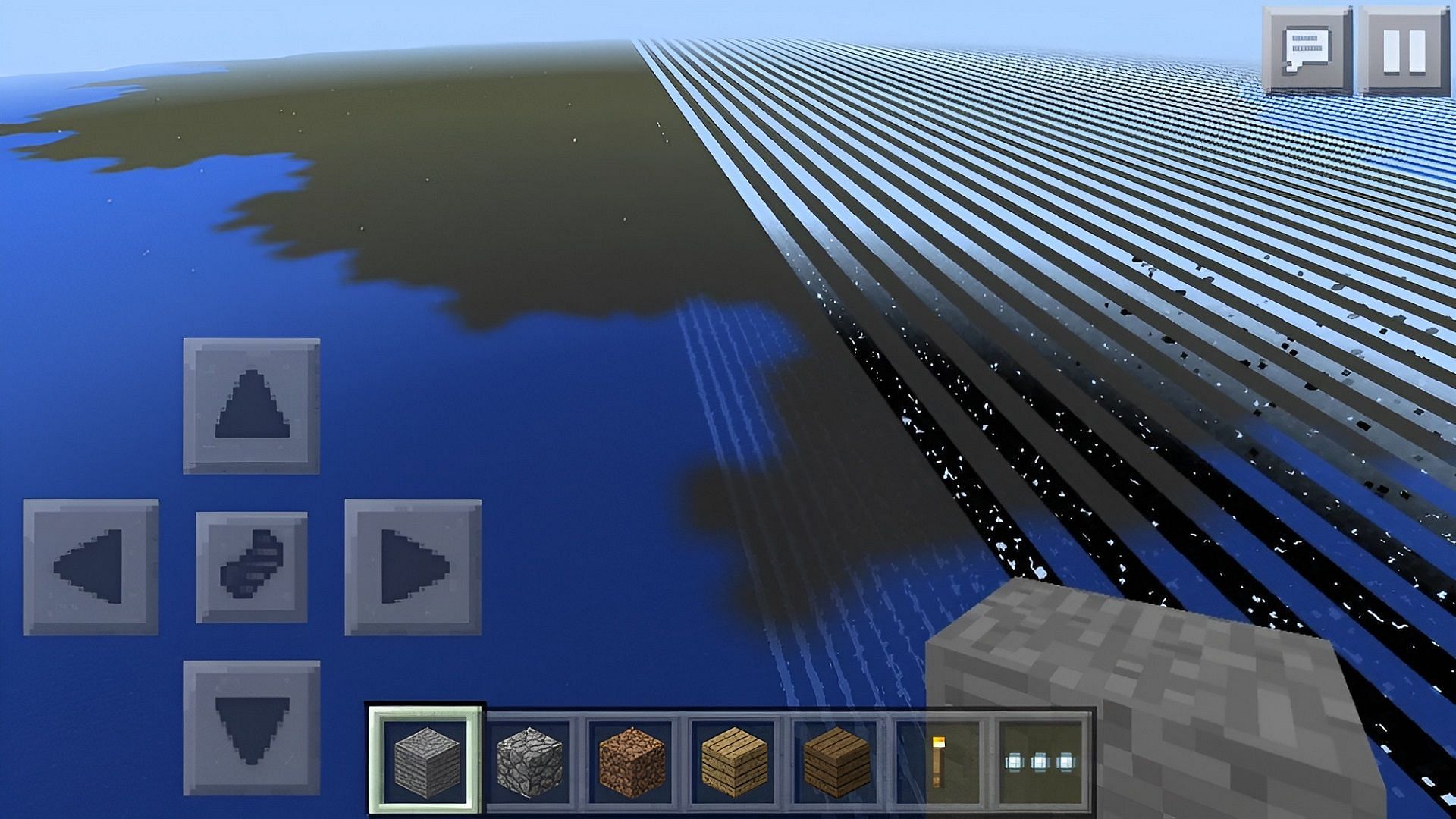 Bedrock&#039;s &quot;Stripe Lands,&quot; a game-breaking distance effect at a certain block distance (Image via Mojang)