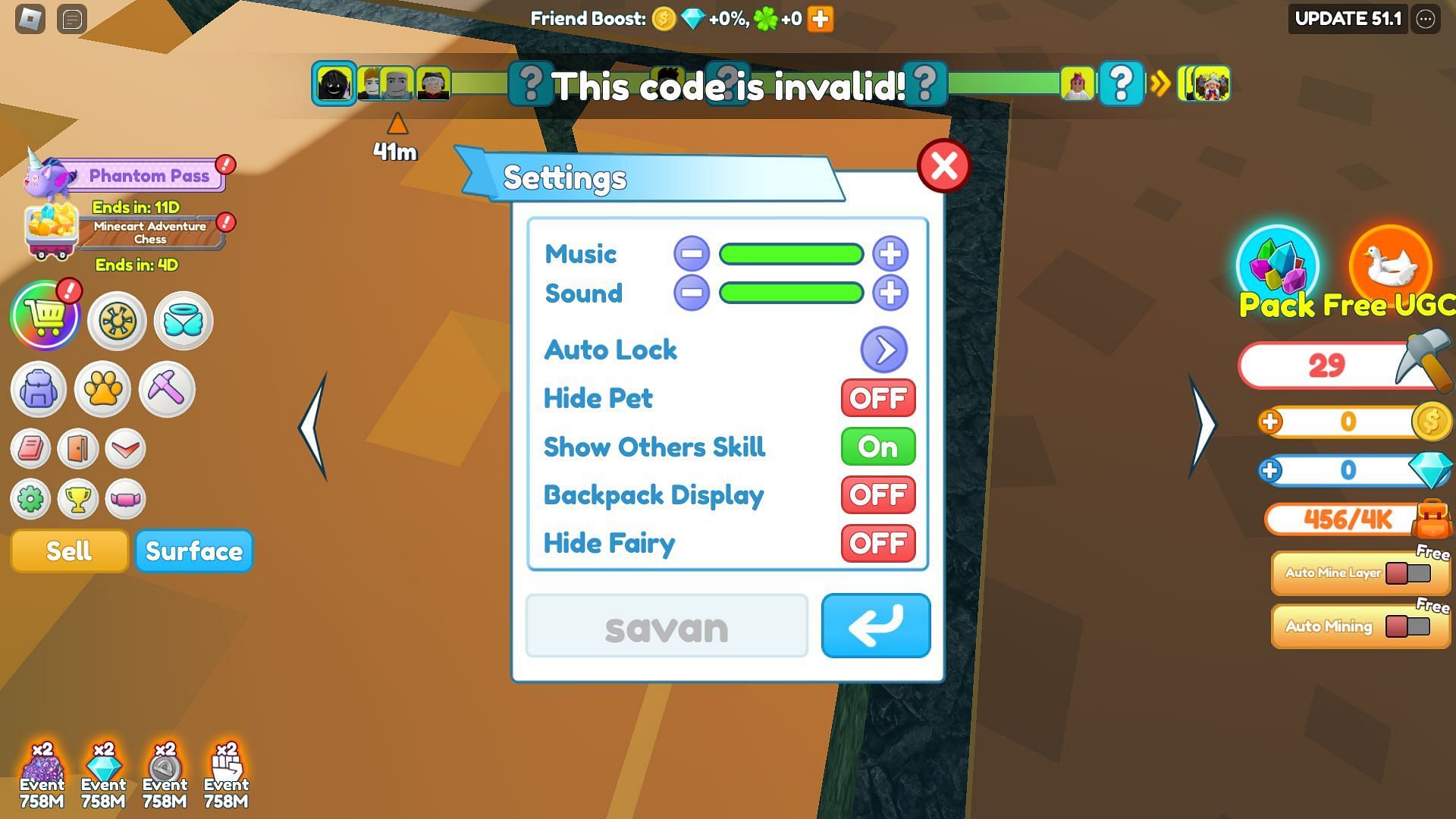 Troubleshooting codes for Clicker Mining Simulator (Image via Roblox)