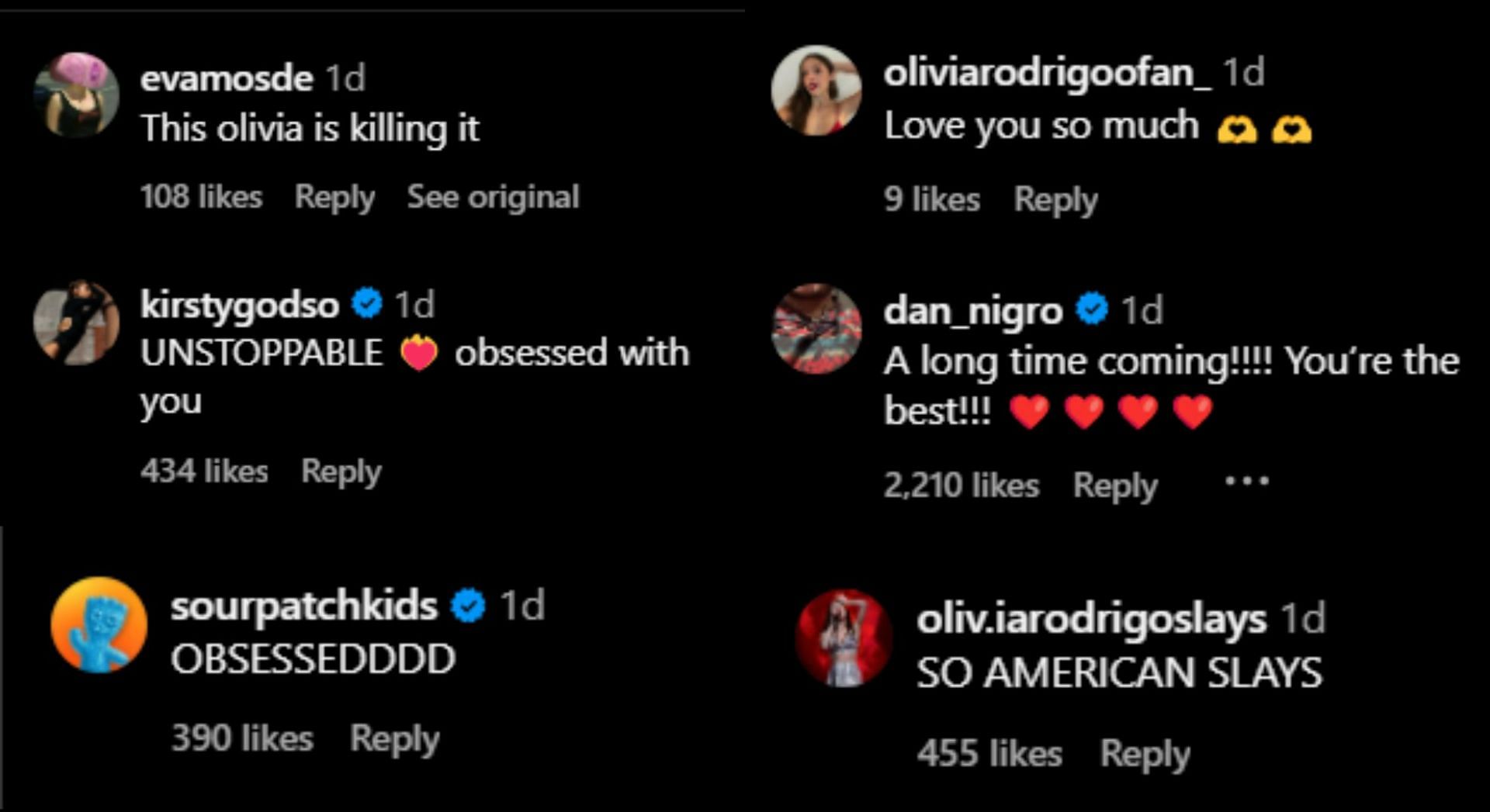 Fan reactions on Olivia&#039;s look (Image via Instagram/@oliviarodrigo)