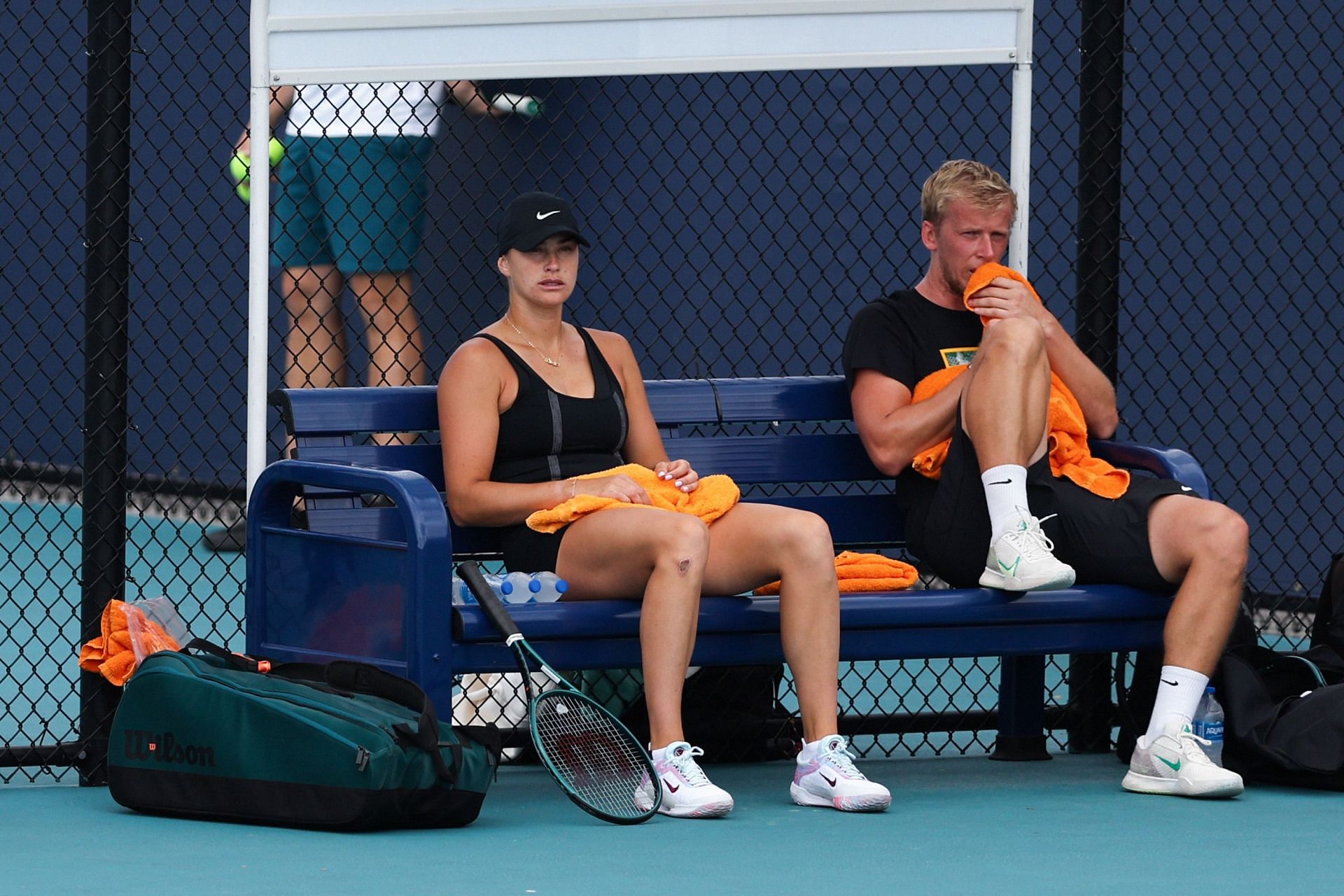 Aryna Sabalenka practices at the 2024 Miami Open