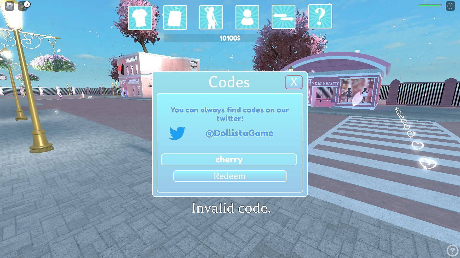 Troubleshooting codes for Dollista (Image via Roblox)