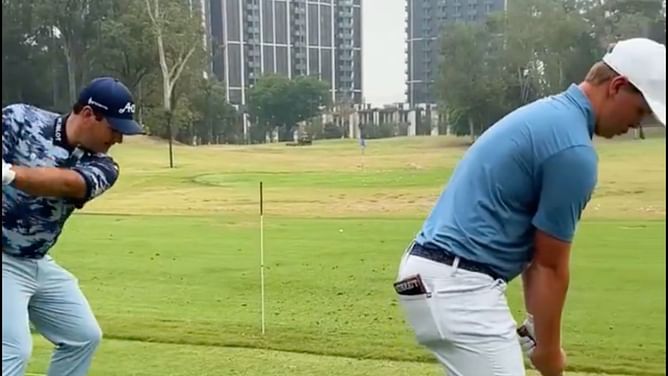 WATCH: Jon Rahm requests Patrick Reed for wedge lesson for Legion XIII teammate Caleb Surratt