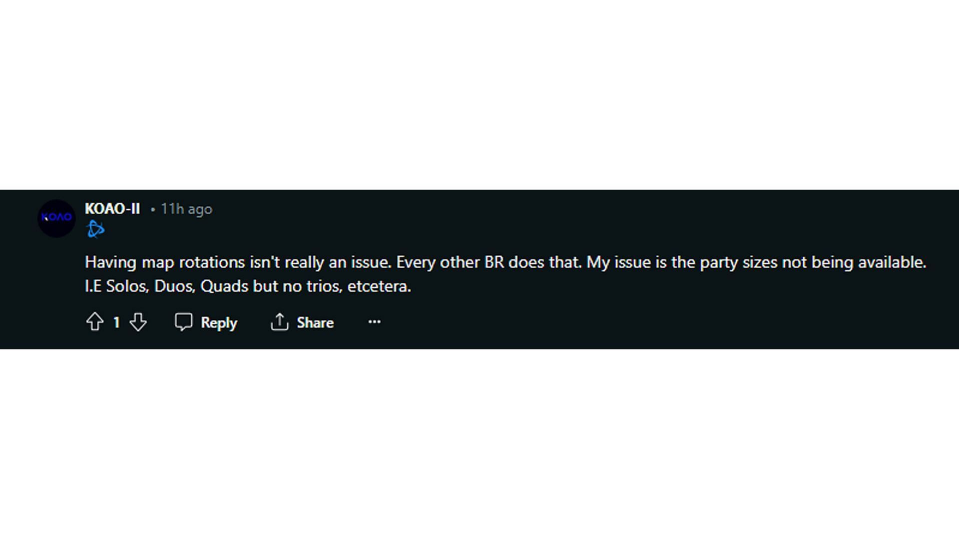 WZ fans complain about missing party-size playlists (Image via Reddit)