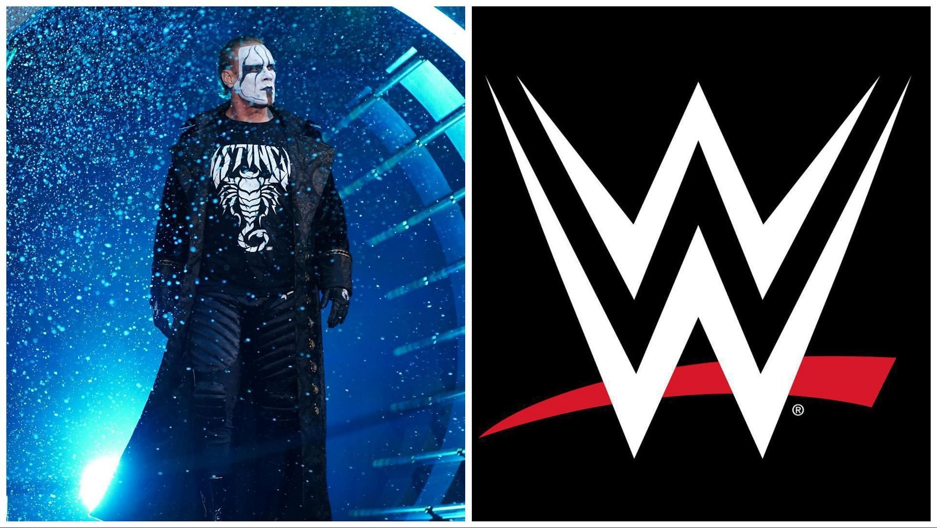 Sting makes entrance on AEW Dynamite [Left], Official WWE company logo [Right]