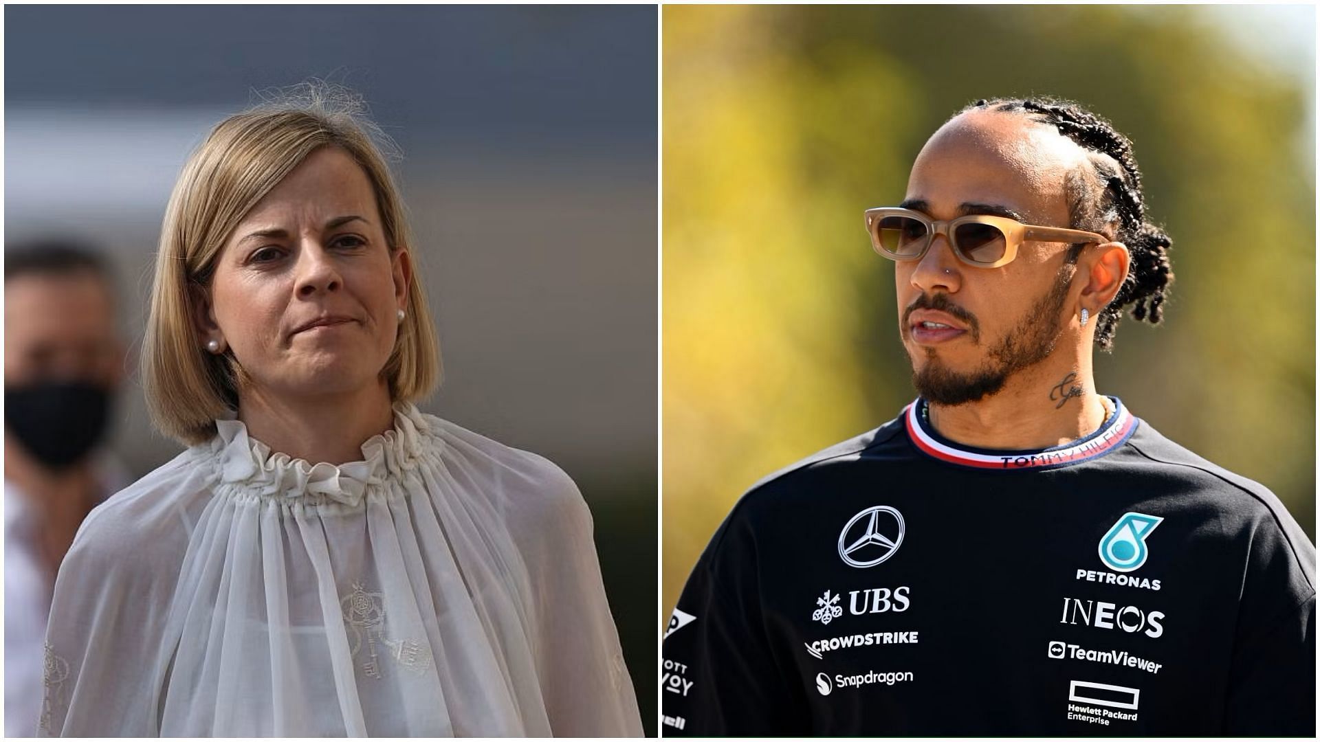 Susie Wolff (L) and Lewis Hamilton (R) (Collage via Sportskeeda)