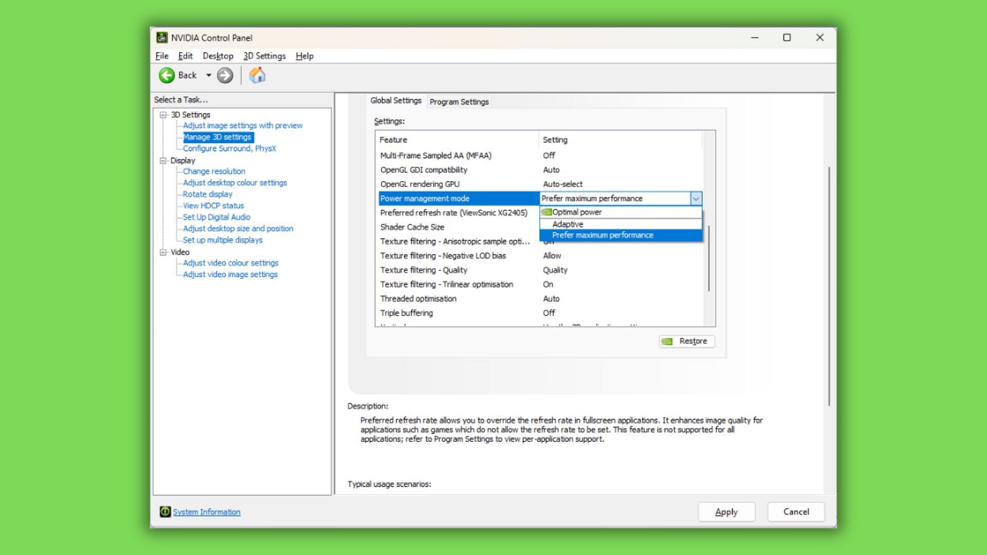 Maximum performance mode boosts performance at the cost of extra power draw. (Image via Nvidia)