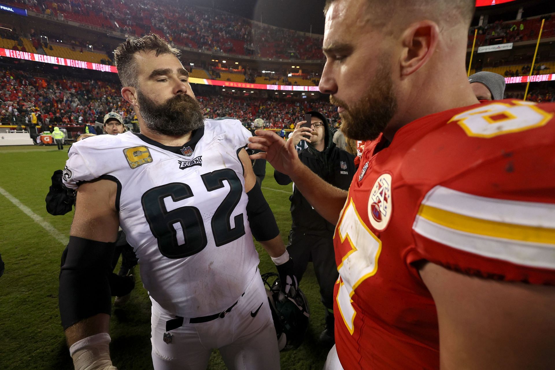 Travis Kelce (right) and Jason Kelce