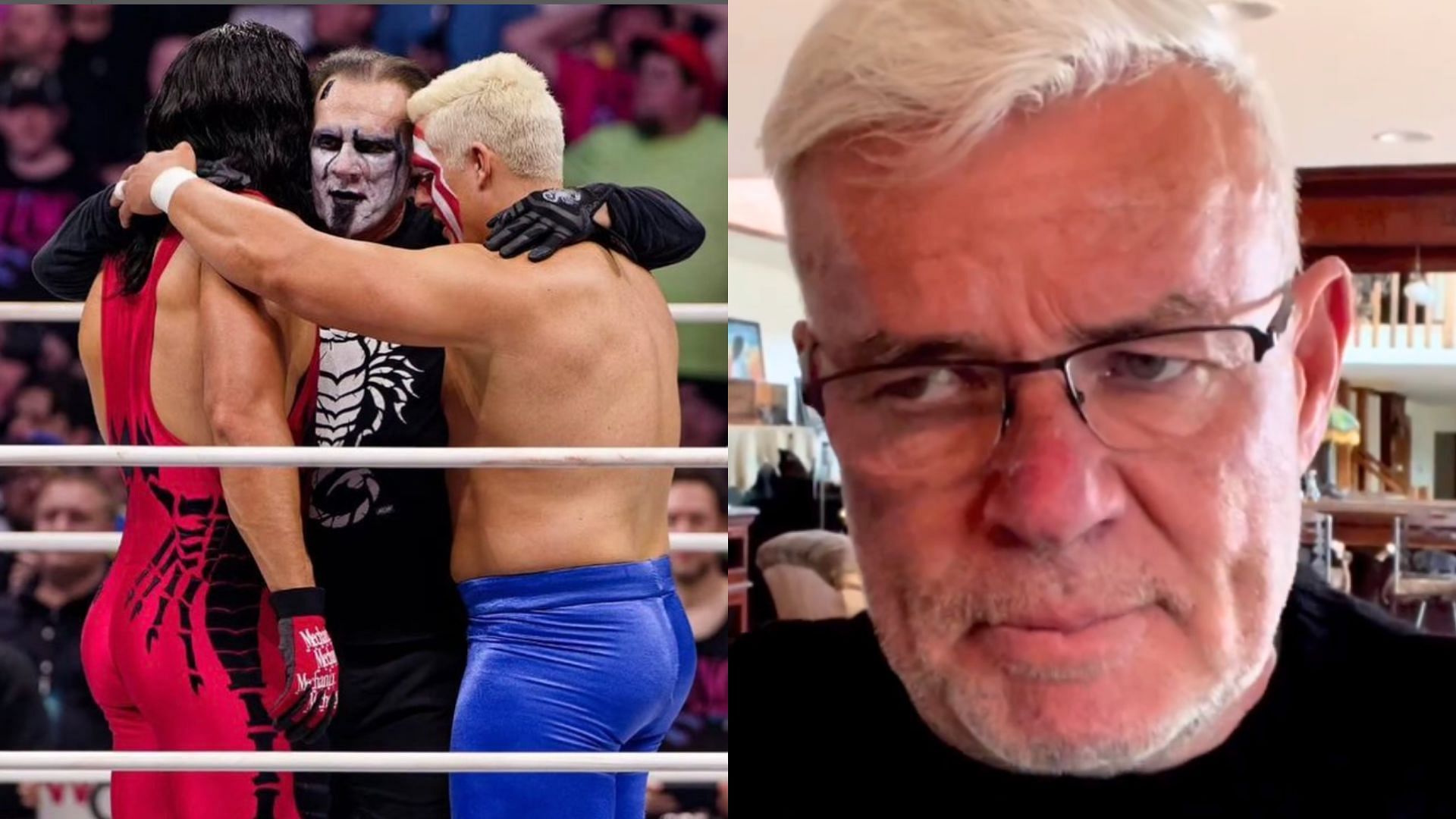 Sting with his sons at AEW Revolution and Eric Bischoff.