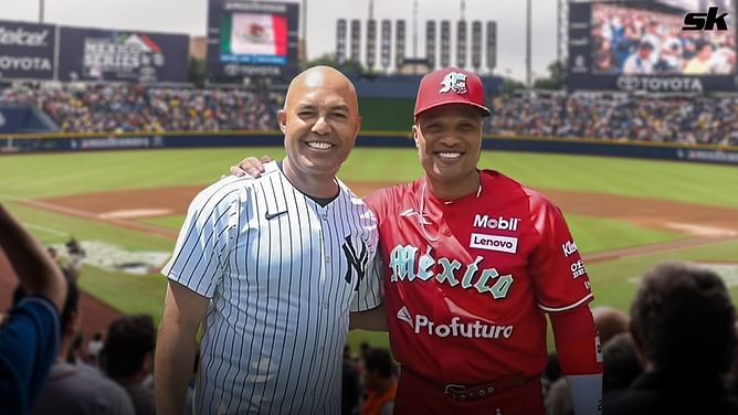Watch: HOFer Mariano Rivera throws out first pitch to Robinson Cano to inaugurate Yankees vs. Diablos game