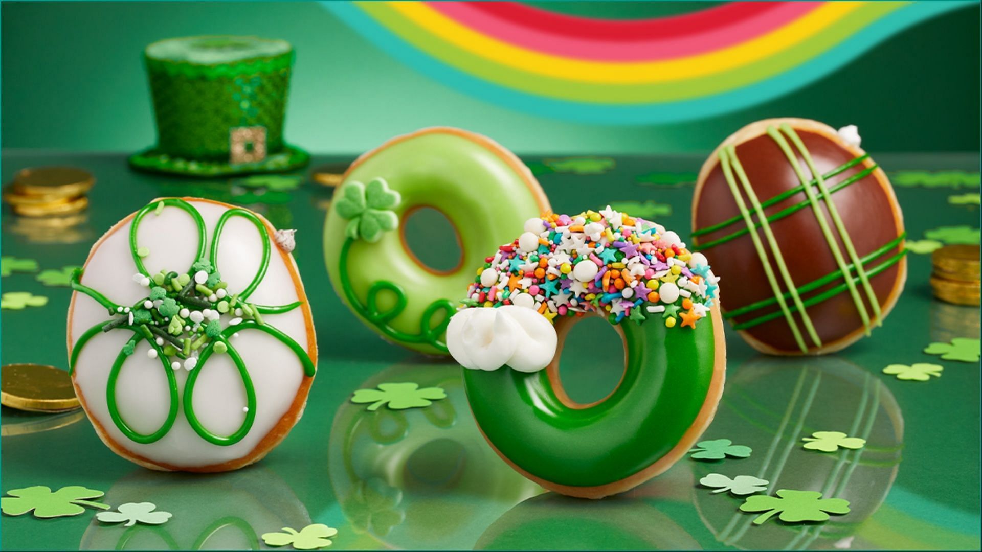 The St. Patrick&#039;s Day doughnuts hit stores on March 11 (Image via Krispy Kreme)