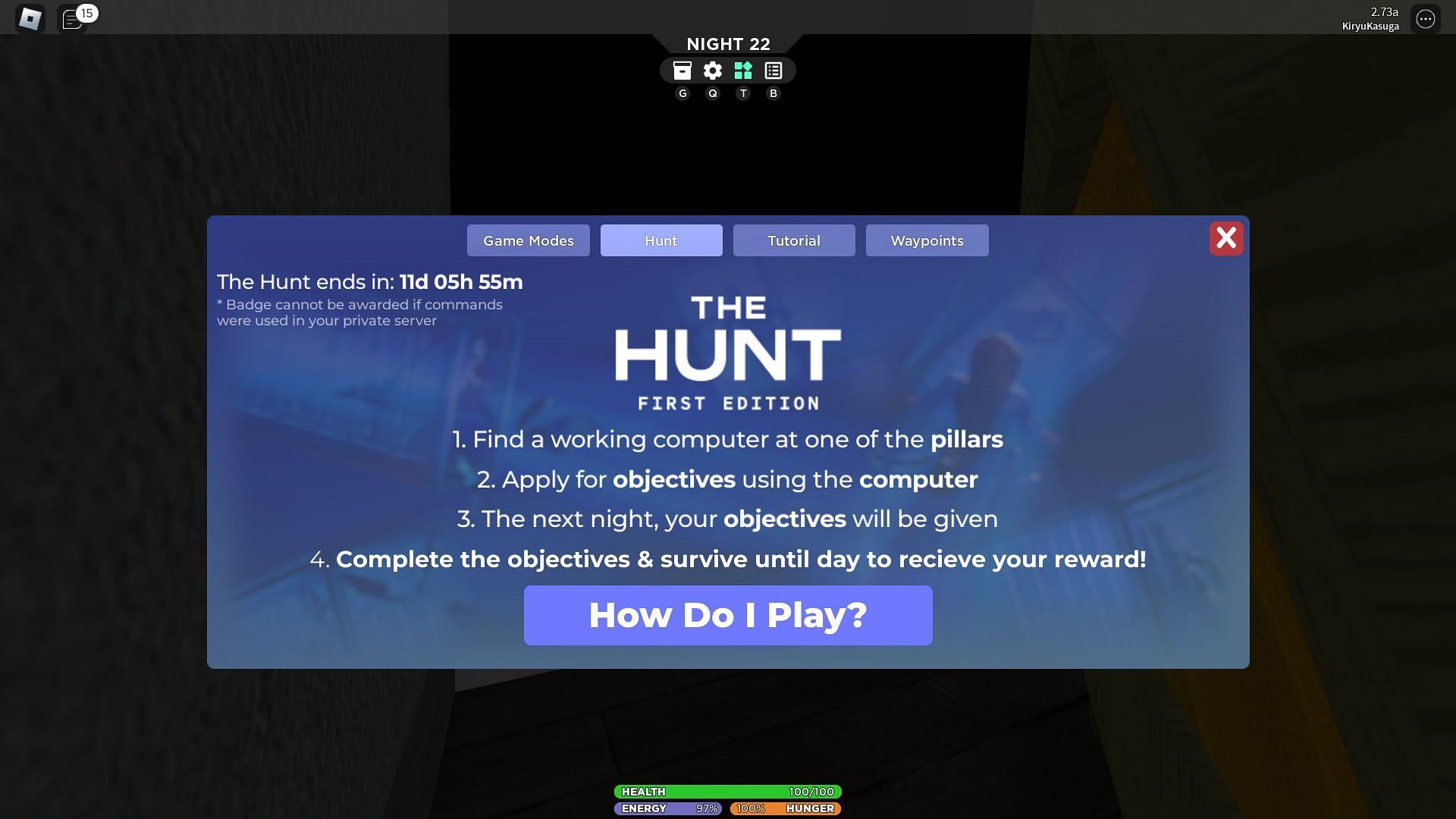 In-game description of The Hunt (Image via Roblox)