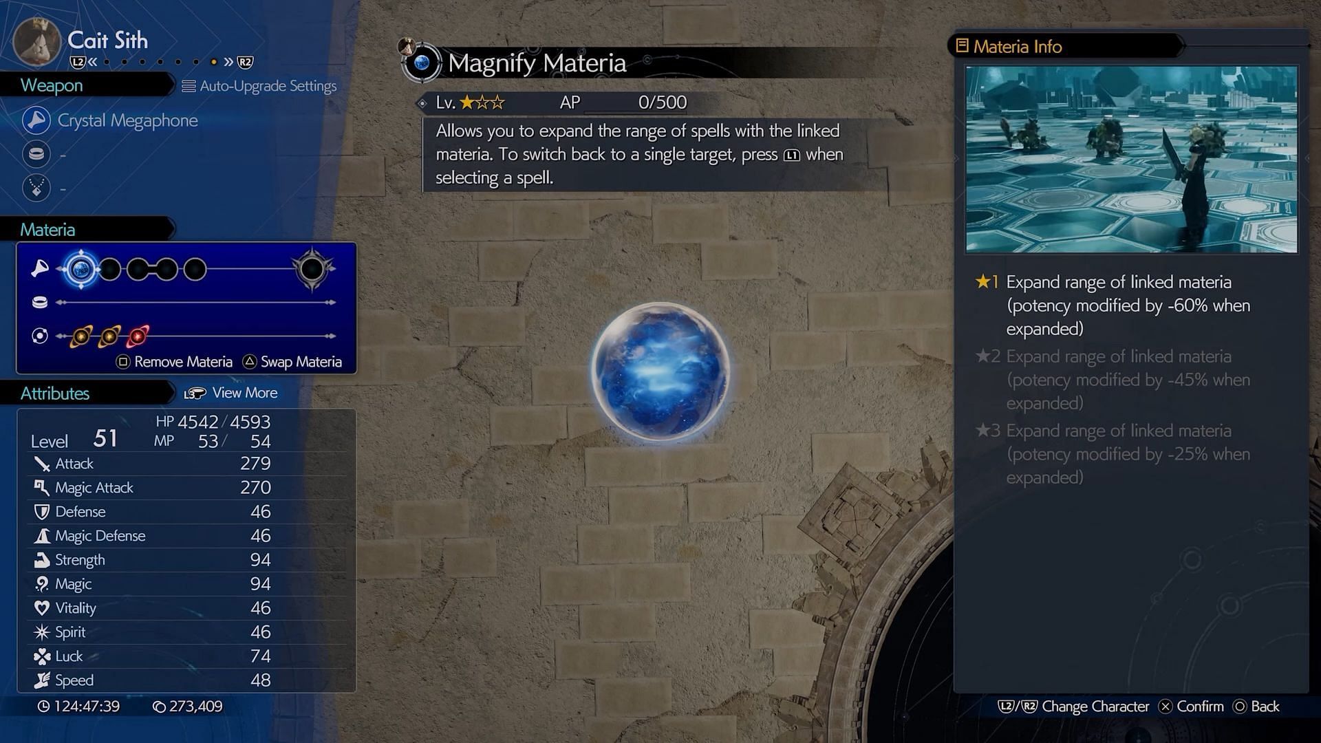 A closer look at the Magnify materia in Final Fantasy 7 Rebirth (Image via Square Enix || YouTube/ Gamers Heroes)