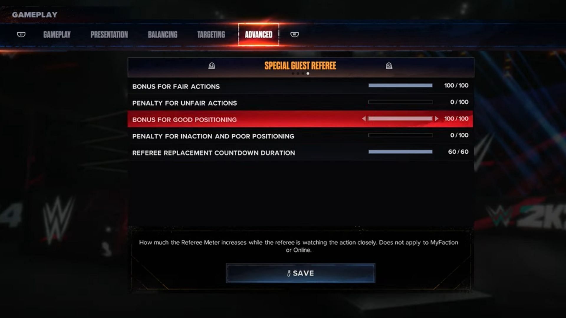Special Guest Referee Settings in WWE 2K24 (Image via YouTube/ Poru99, 2K Games)