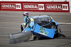 "He loses his head every frickin race" - Joey Gase furiously reacts by throwing his bumper at Dawson Cram in Richmond Xfinity race