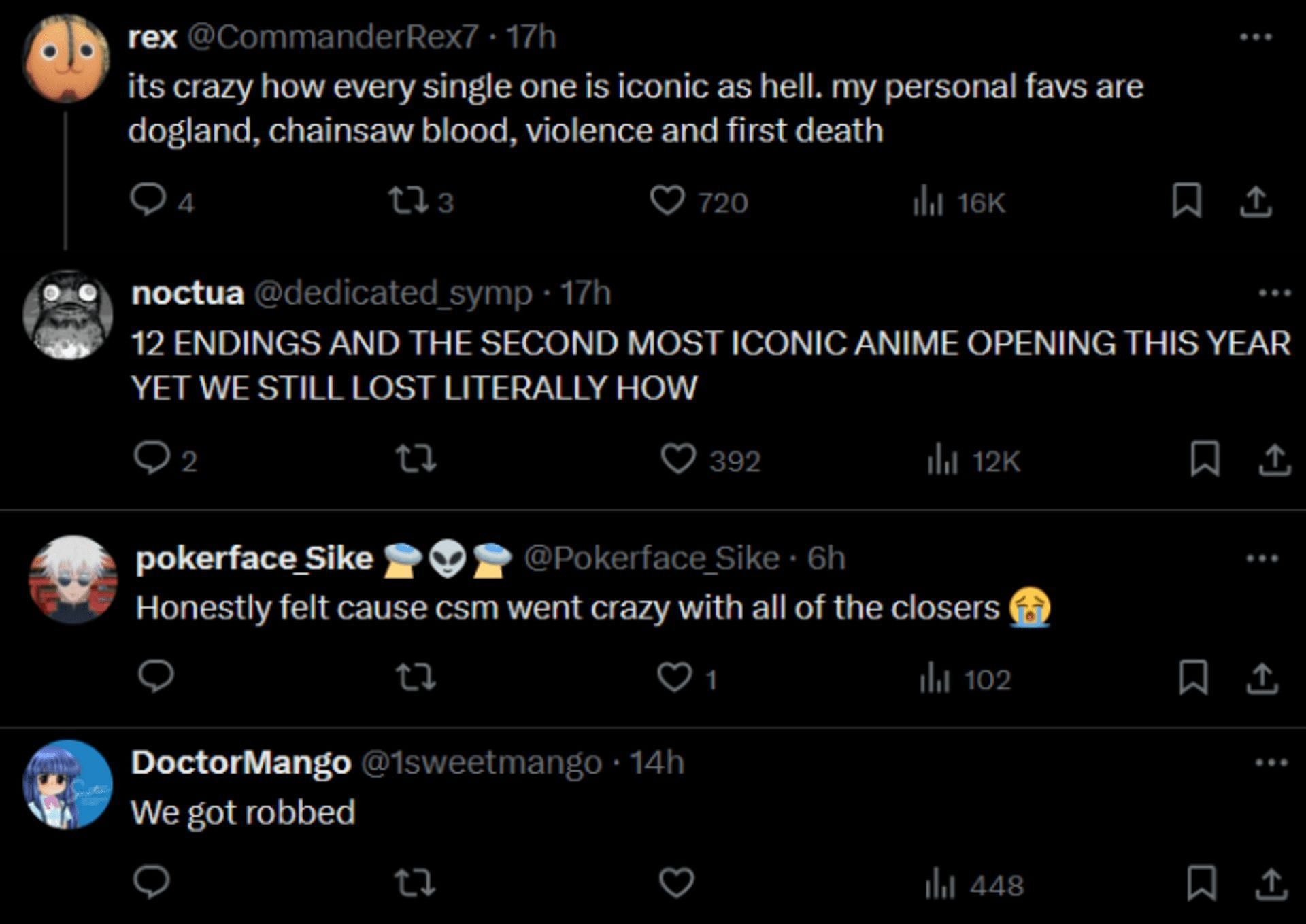 Fans react on X to Jujutsu Kaisen edging Chainsaw Man for Best Ending Sequence (Image via X/@glitchshay)