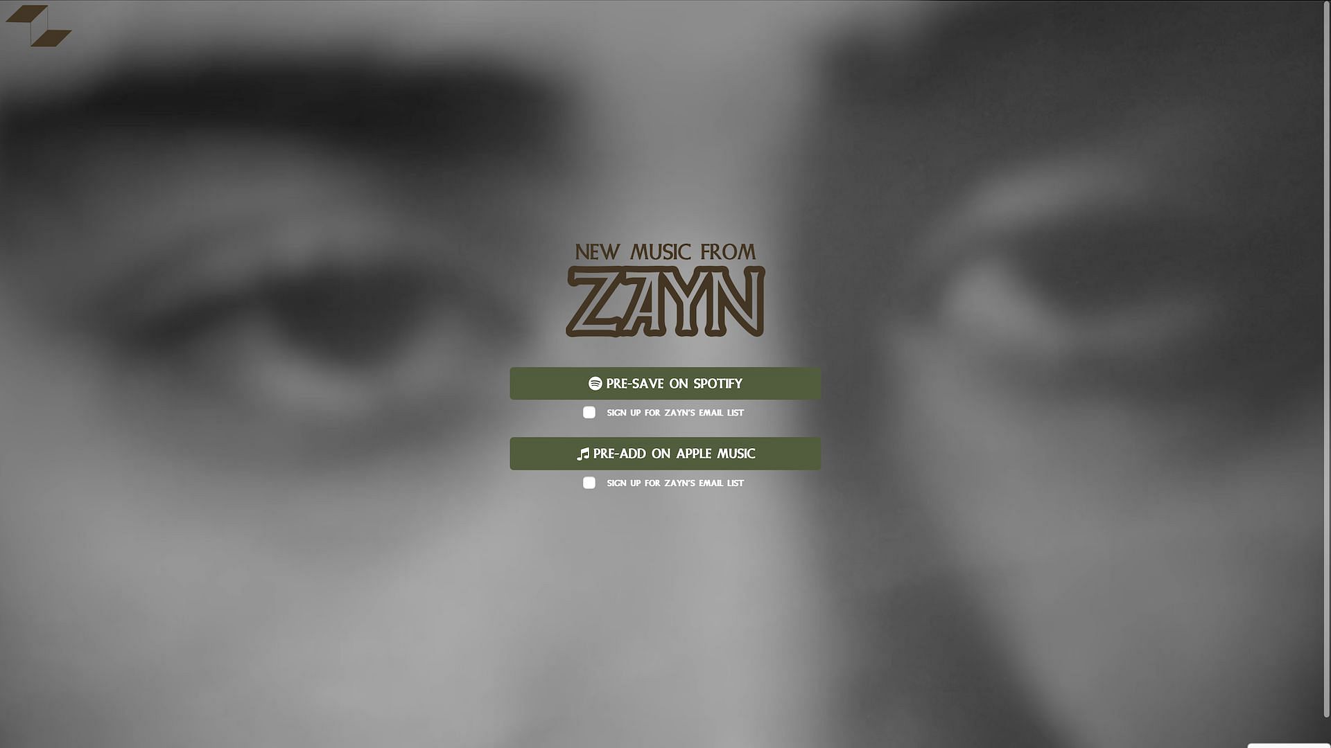 Screenshot of the &quot;pre-save&quot; links for Apple Music and Spotify from Zayn Malik&#039;s link tree (Image via https://presave.umusic.com/zayn)