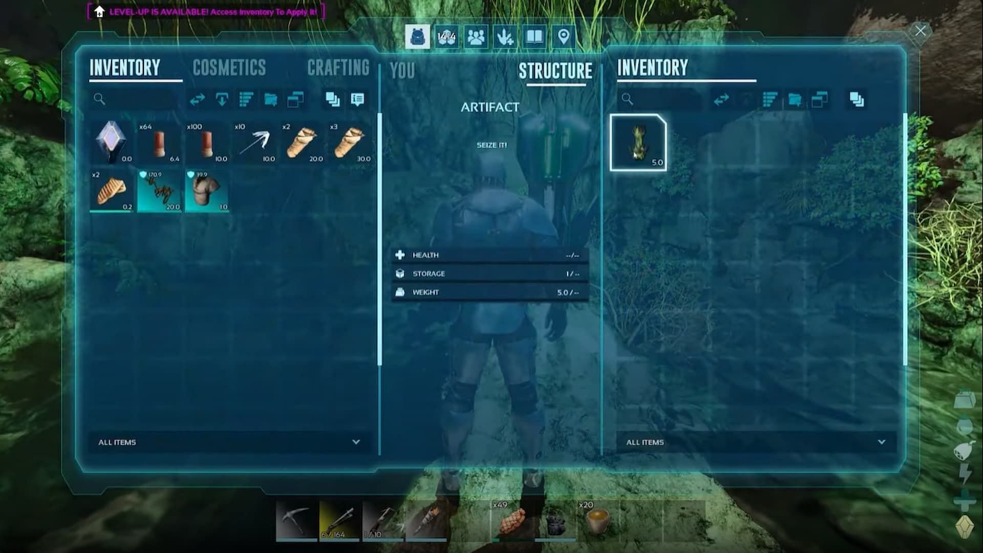 The Artifact of the Clever can be placed in your inventory (Image via Studio Wildcard || Storminit/YouTube)