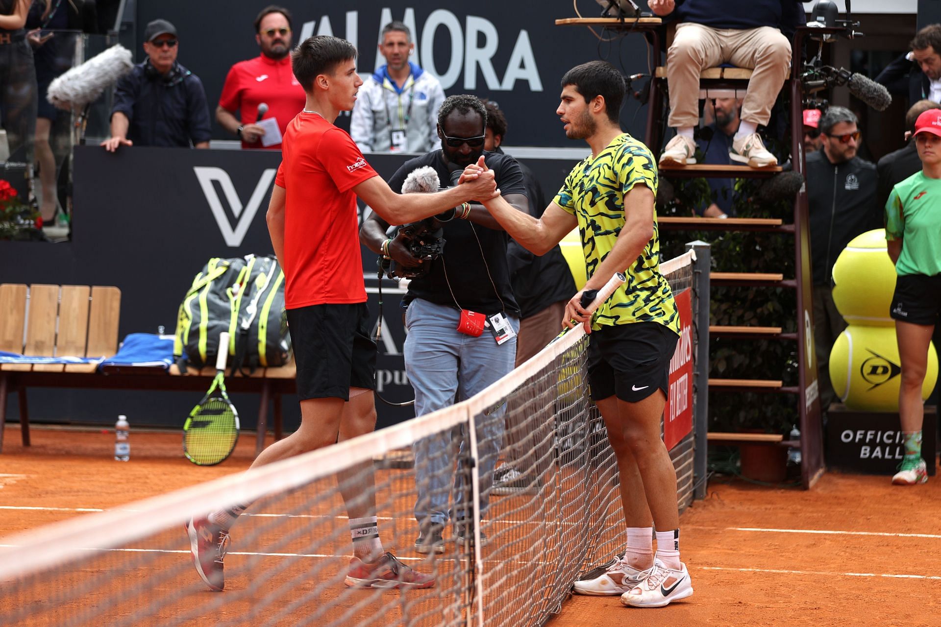 Fabian Marozsan (L) and Carlos Alcaraz (R) at the 2023 Italian Open