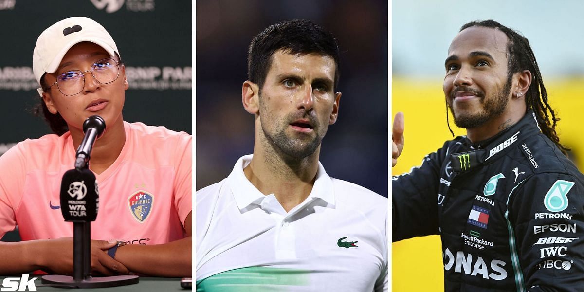 Naomi Osaka (L), Novak Djokovic, and Lewis Hamilton (R)