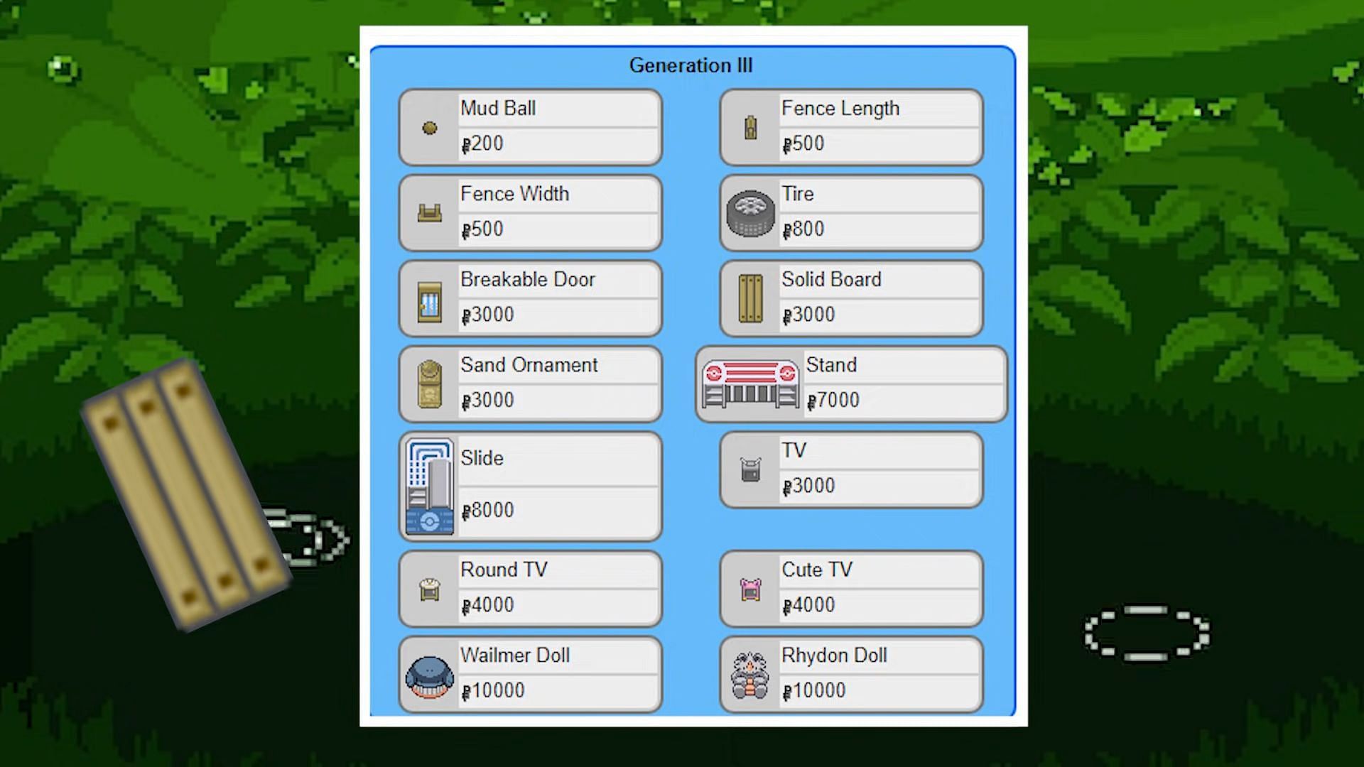 Items offered in the Rooftop sales in Pokemon Emerald (Image via TPC)