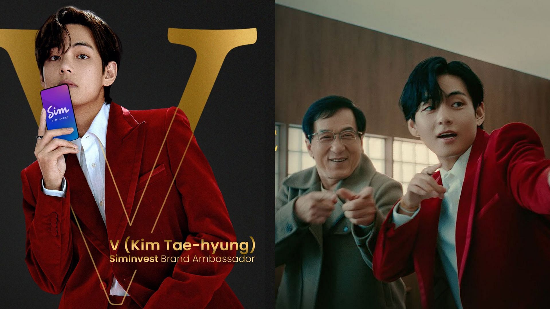 Featuring Jackie Chan and Kim Taehyung (Image via SimInvest/YouTube/Twitter)