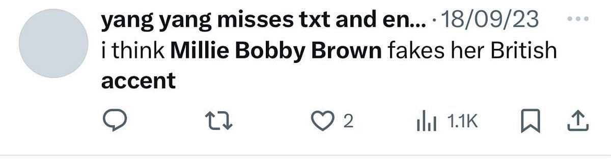 A user comments on Millie Bobby Brown (image via @yangyang on X)