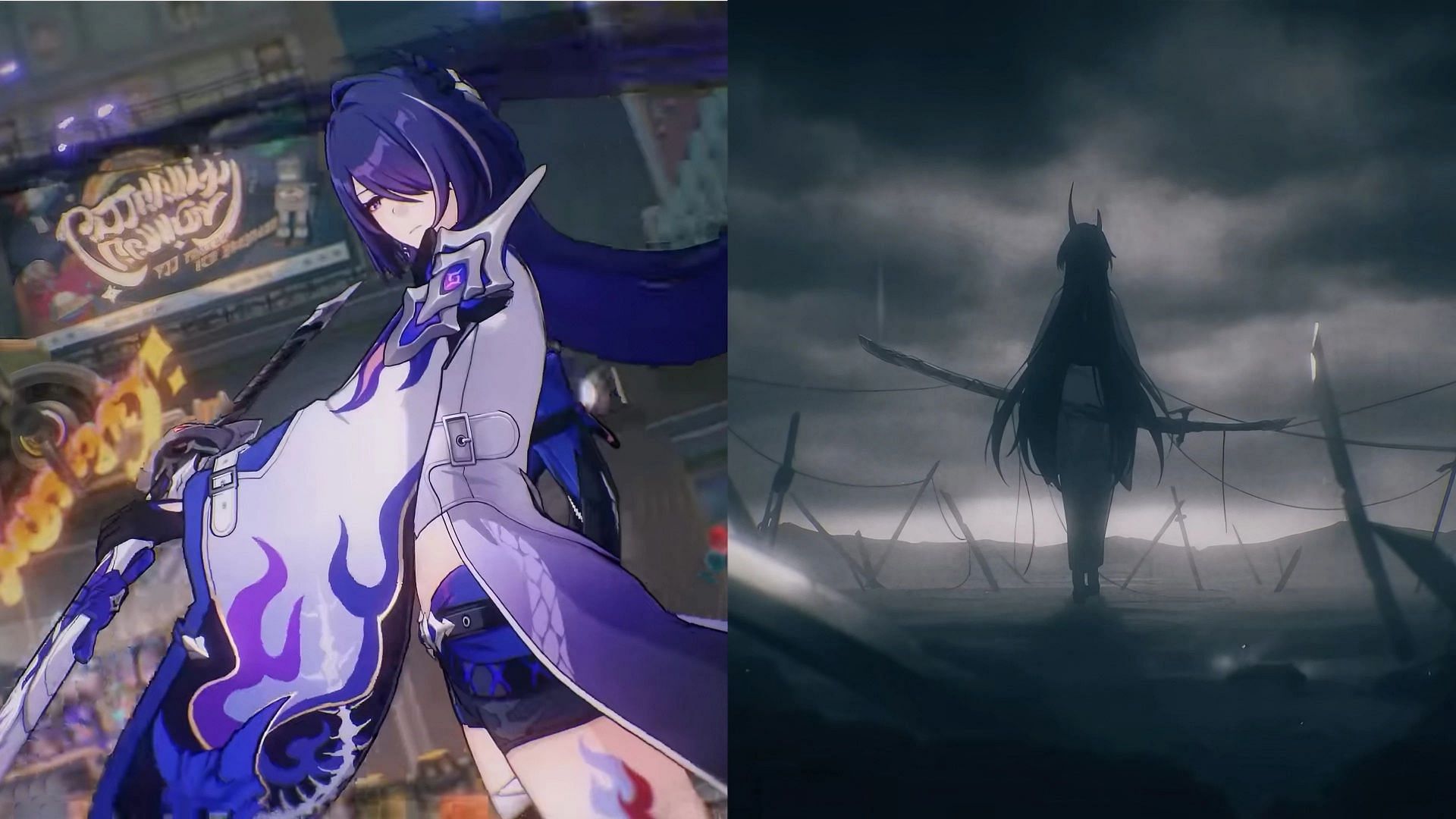 Screengrab of Acheron and potentially Raiden Mei from Honkai Star Rail 2.1 trailer