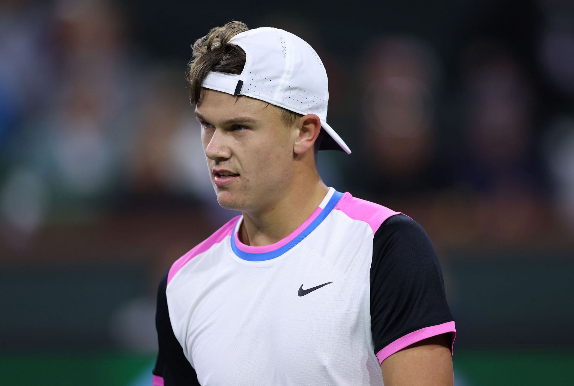 Holger Rune during his match against Daniil Medvedev in Indian Wells