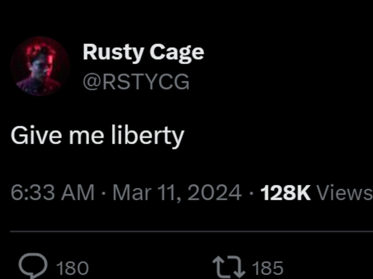 Rusty Cage&#039;s latest X.com update (Image via X)
