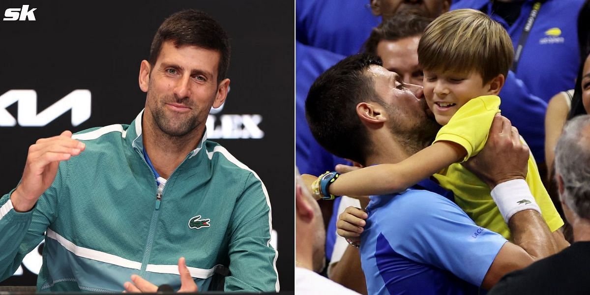 Novak Djokovic embraces his son Stefan