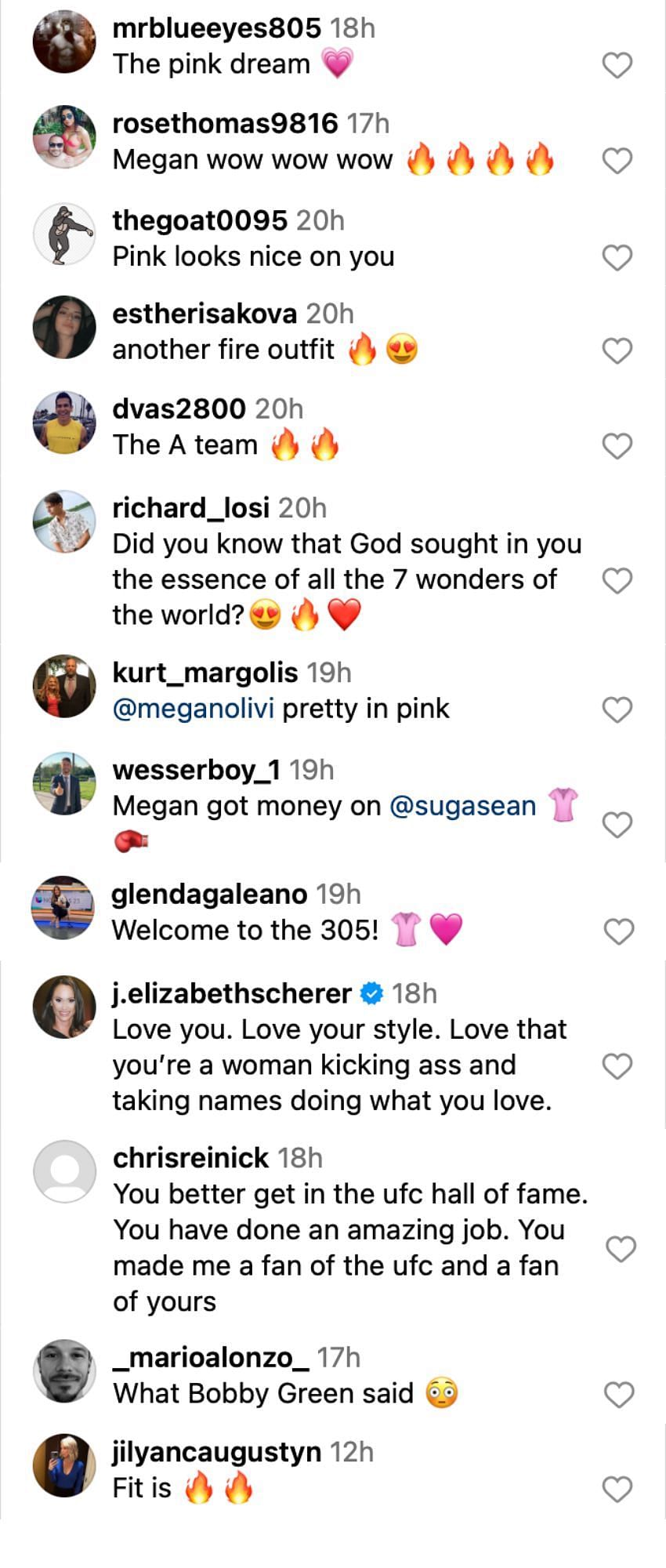 Fans reacting to Megan Olivi&#039;s UFC 299 post [via @meganolivi on Instagram]