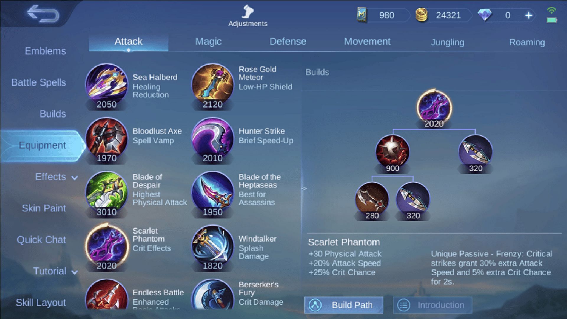 You can choose your preferred Equipments from the Equipment tab under Preparation menu (Image via Moonton Games)