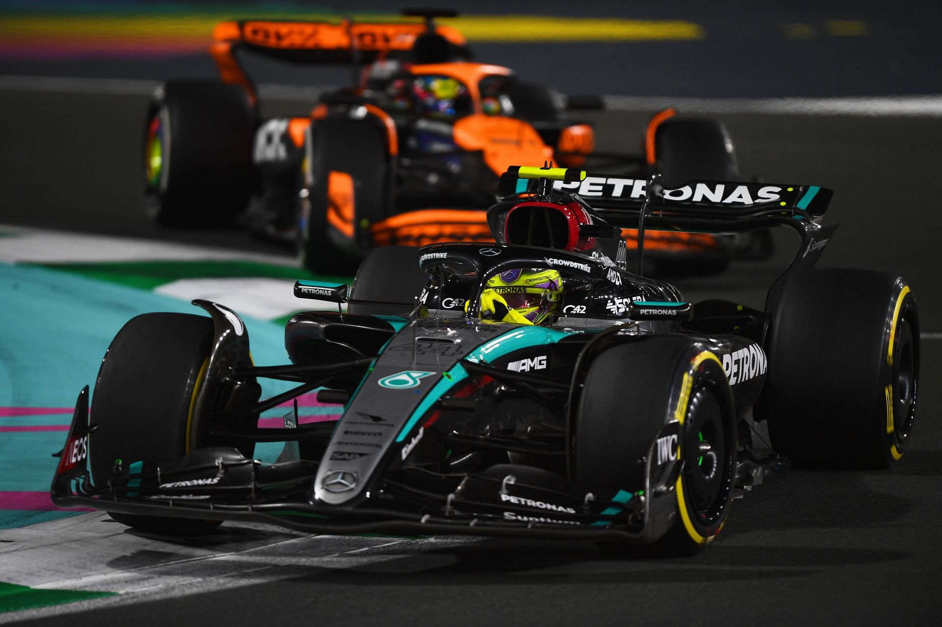 Lewis Hamilton driving the W15 during the 2024 F1 Saudi Arabian GP (Photo by Rudy Carezzevoli/Getty Images)