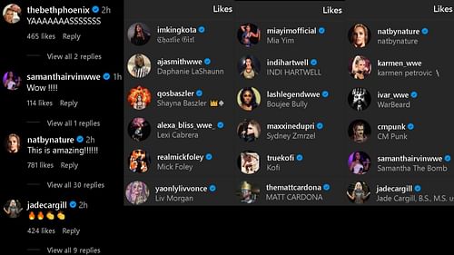 A screengrab of reactions on the Instagram post.
