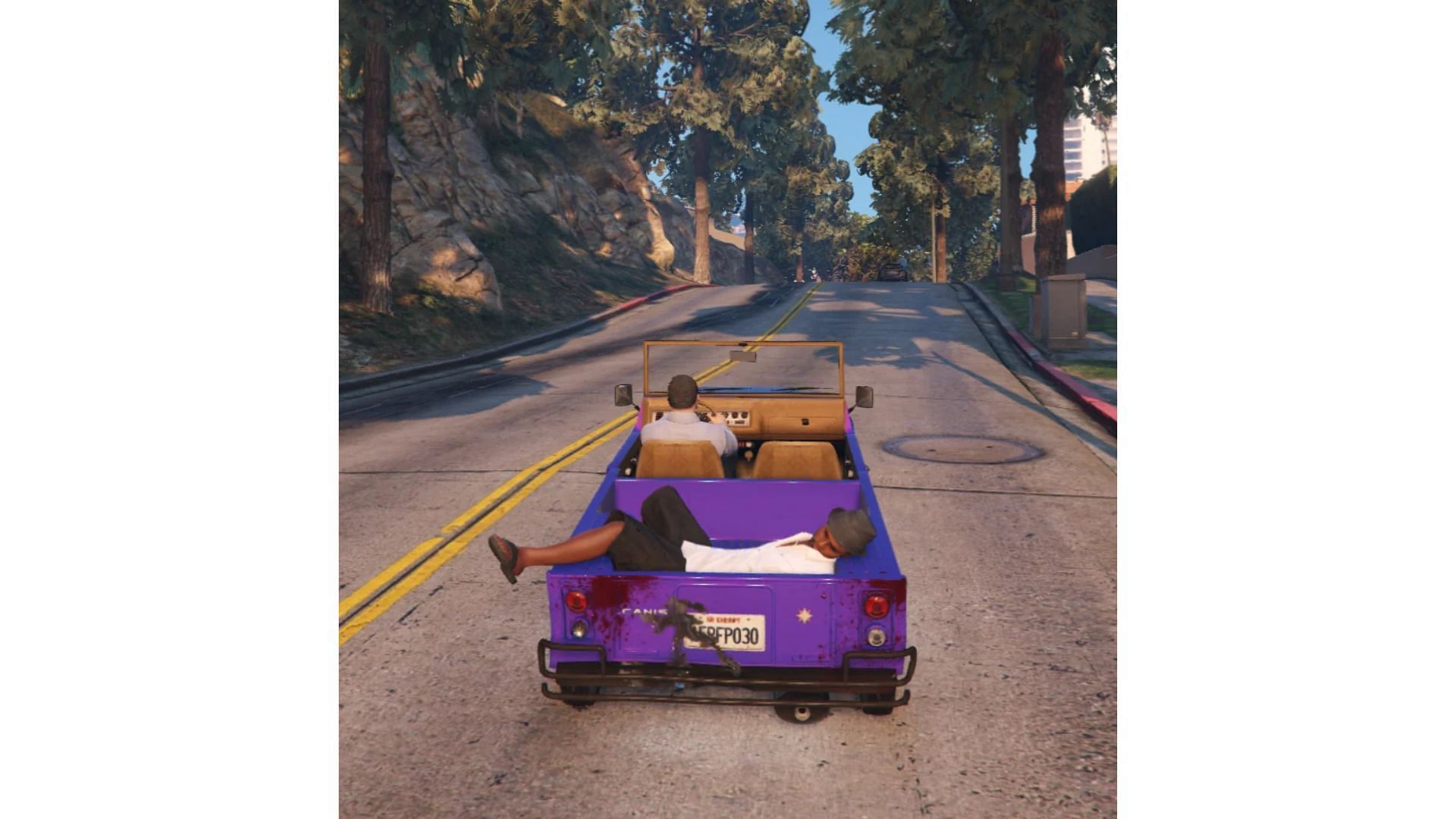A demonstration on how to carry NPCs in car trunks in Grand Theft Auto 6 (Image via Reddit: u/Free_Fig_9885)