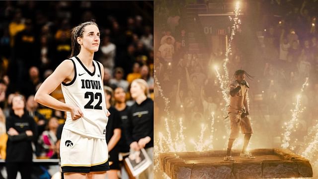 College hoops world roasts $80 million worth Travis Scott for attending  Caitlin Clark's historical matchup against Ohio State: "Bro doing side  quest"