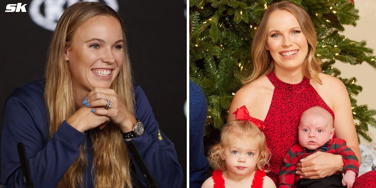 Caroline Wozniacki (L), with her two children (R)