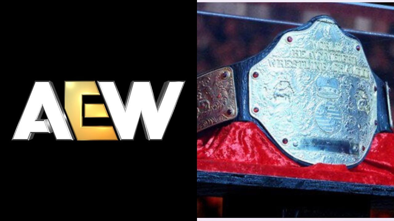 AEW logo (left) and WWE World title (right)