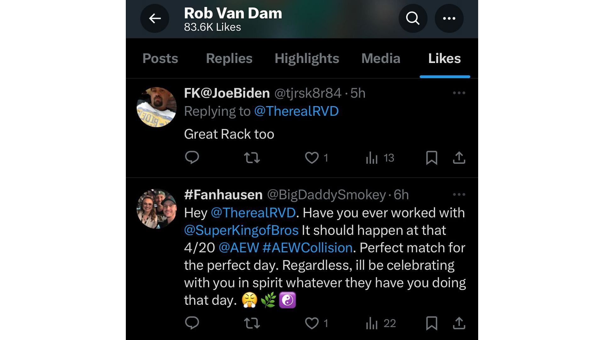 Rob Van Dam liked a tweet concerning Matt Riddle